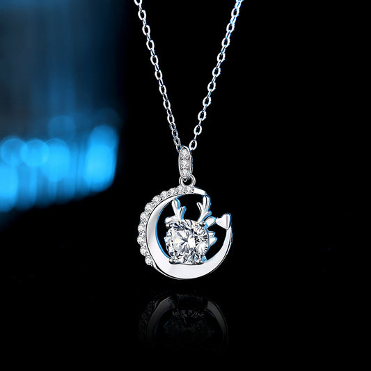 Exquisite silver dragon heart-shaped moon Moissanite Diamond Necklace