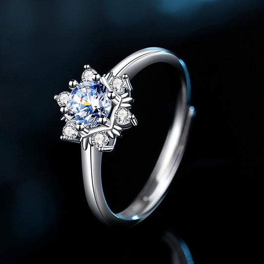 Snowflake design 50-point Moissanite Diamond S925 adjustable Ring